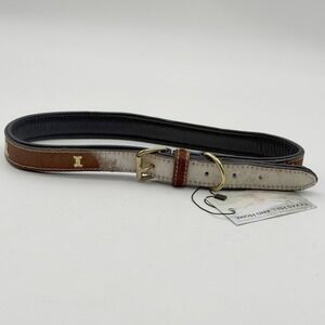 Myra Bag Hair-on-Hide Dog Collar Brown White Spotted Cowhide Bone Studs NEW XL